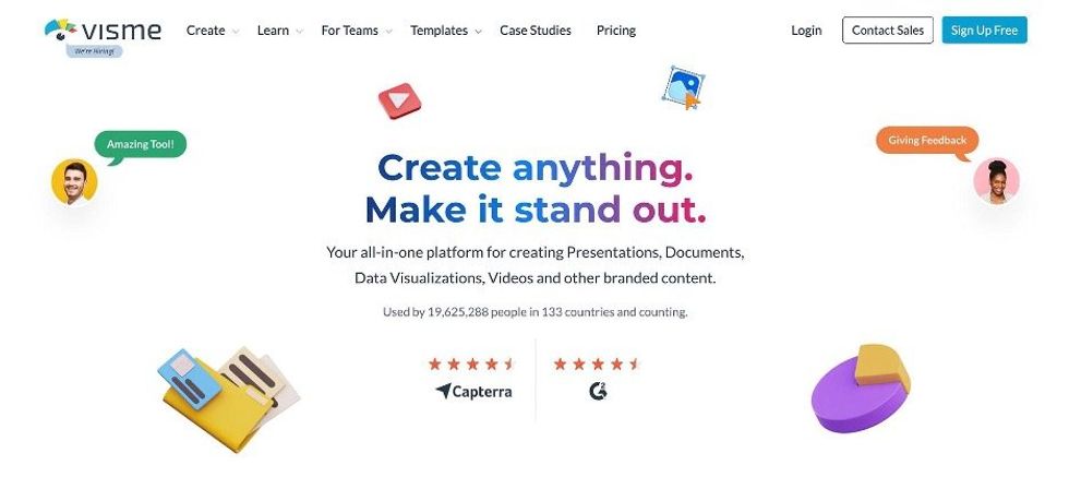 screenshot of visme home page