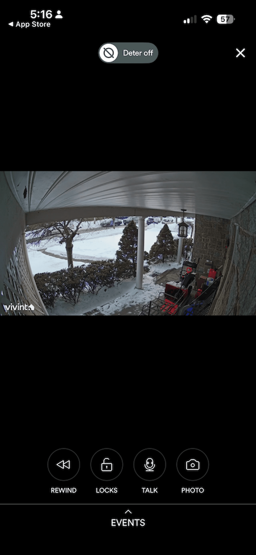 Screenshot of Vivint app camera dashboard screen.