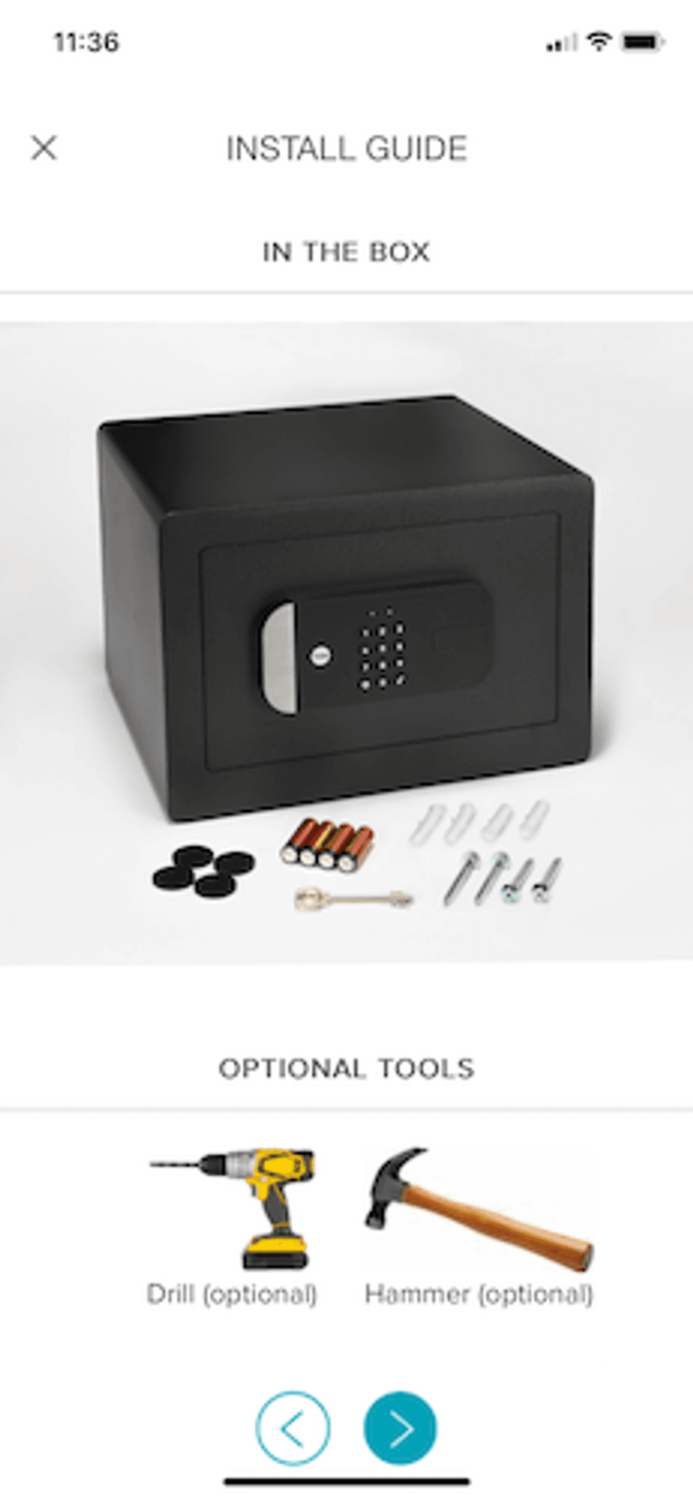 Screenshot of Yale Access app for installing the Yale Smart Safe