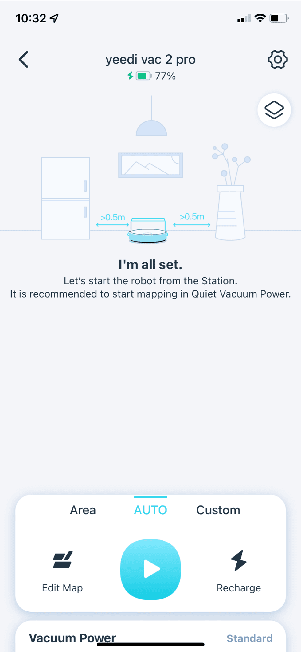 screenshot of yeedi app dashboard