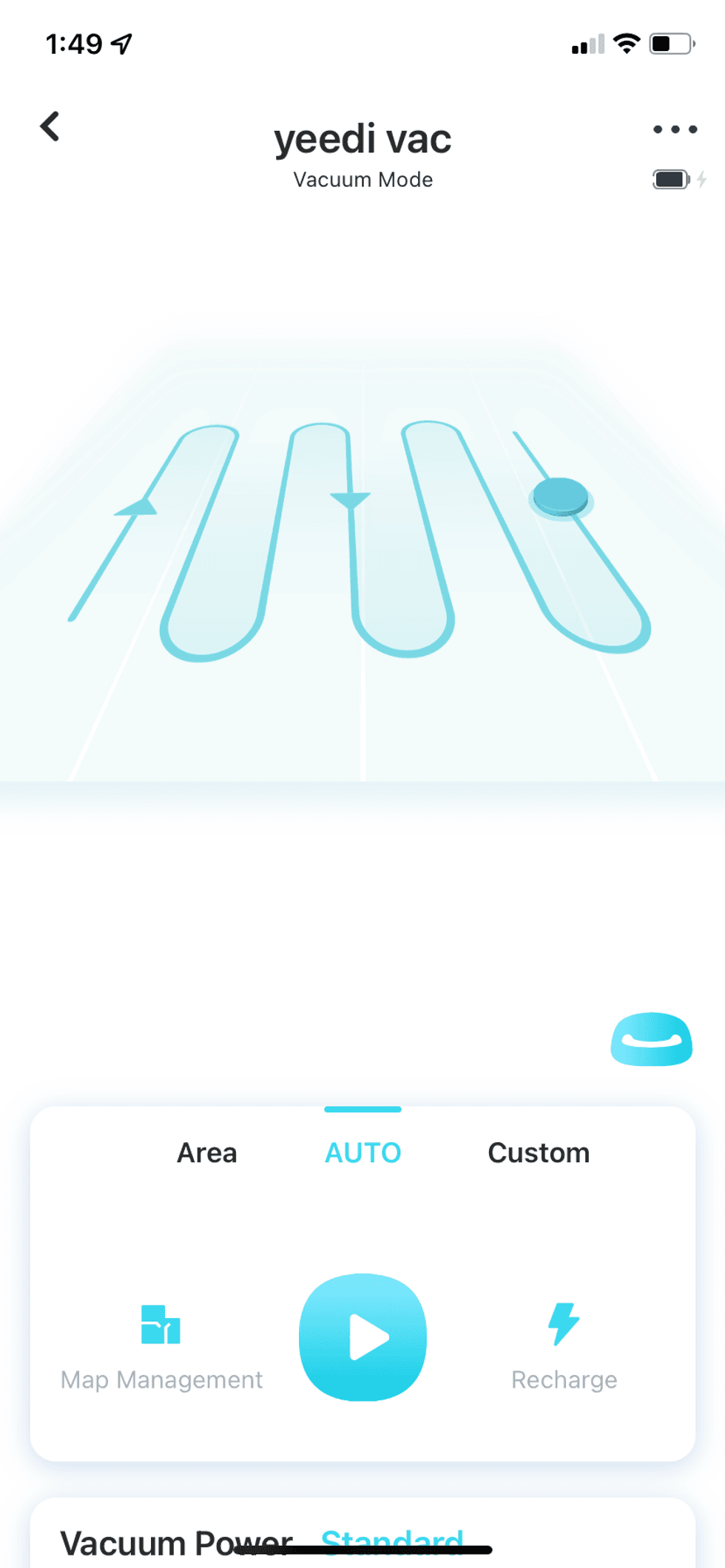screenshot of Yeedi app showing vacuum mode