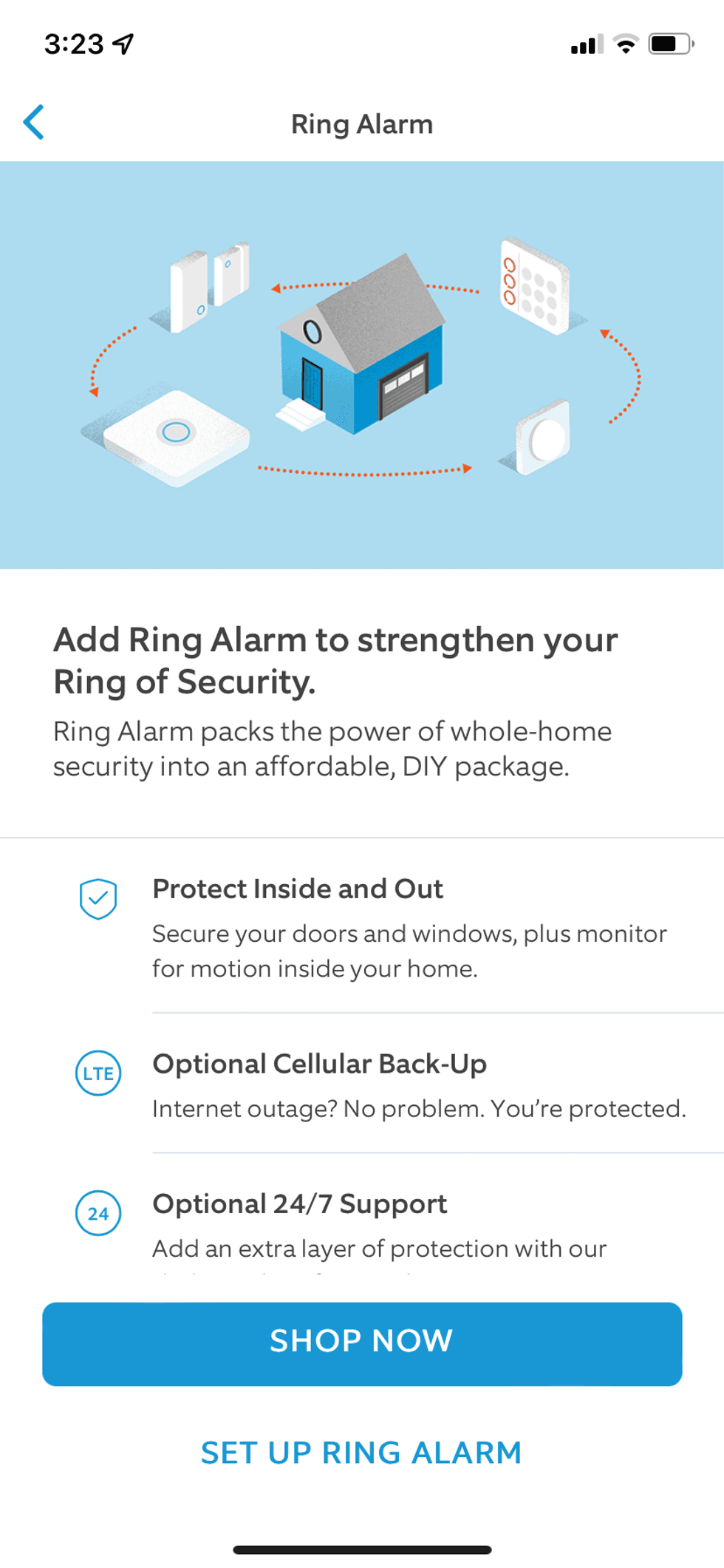 Screenshot on how to setup Ring Alarm Pro in the Ring app
