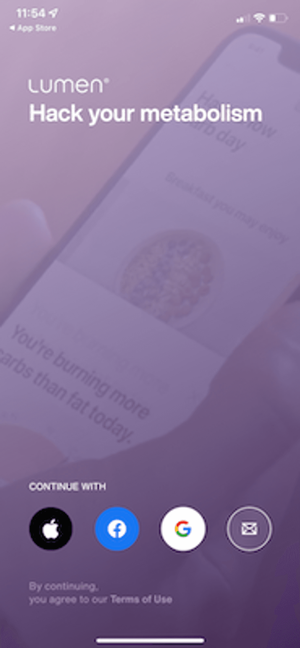 Screenshot showing Lumen app and how it works with other health apps