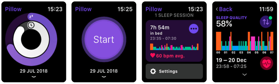 screenshots from Pillow app