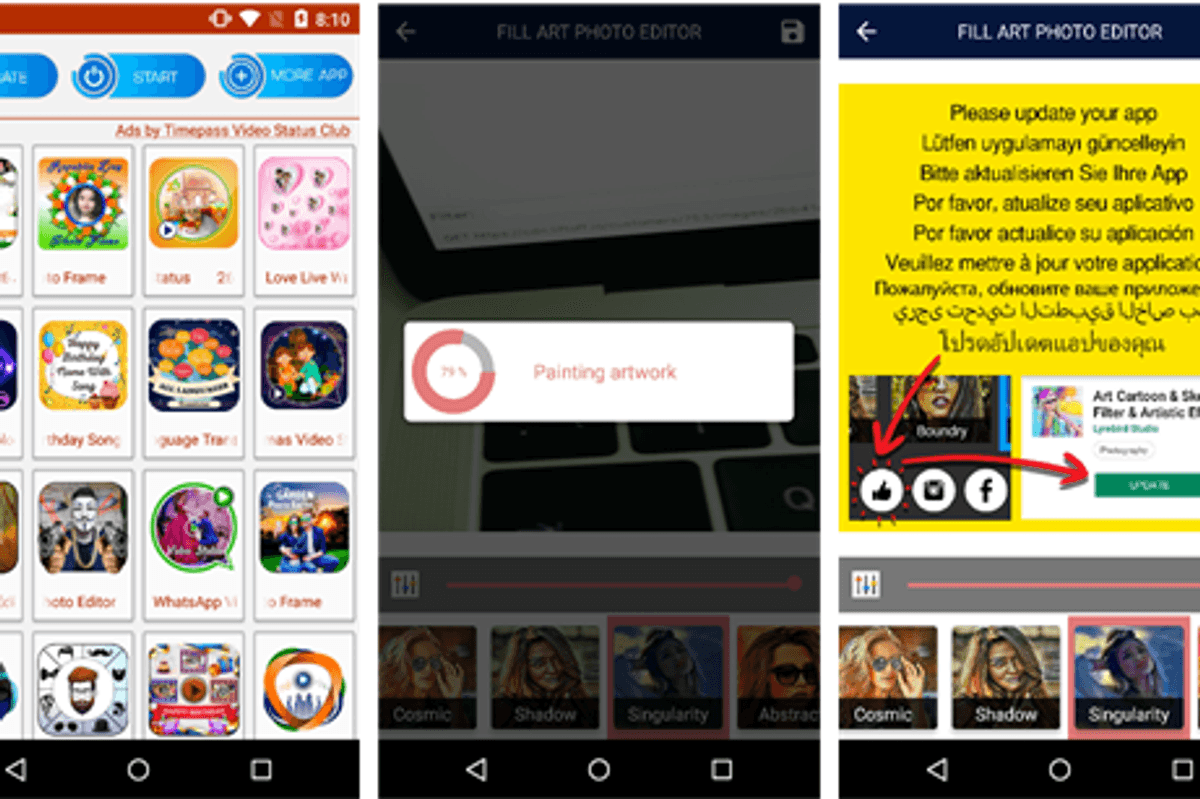 screenshots from smartphone of android apps