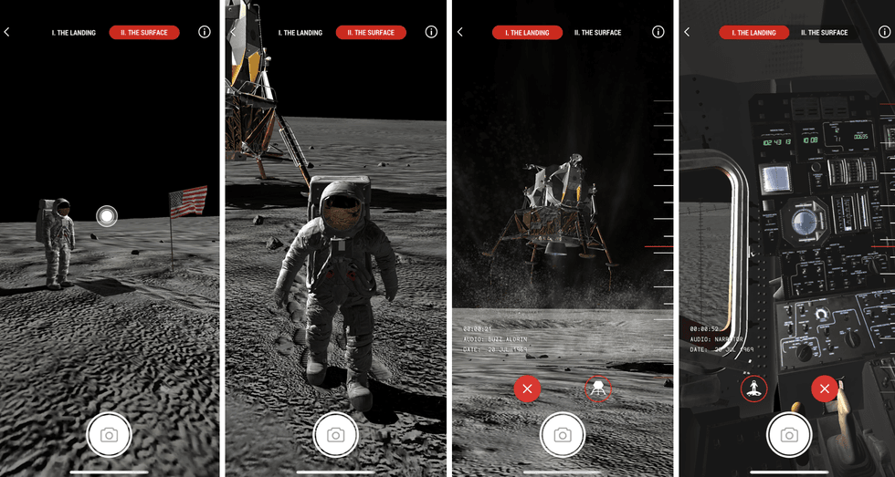 Screenshots of TIME Apollo 11 Moon landing AR app