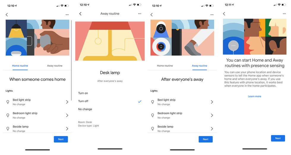 Setting up Goole Home and Away Routines