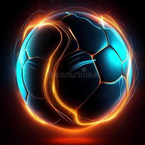 Soccer ball with neon lights. AI Generated. Soccer ai generated illustrations