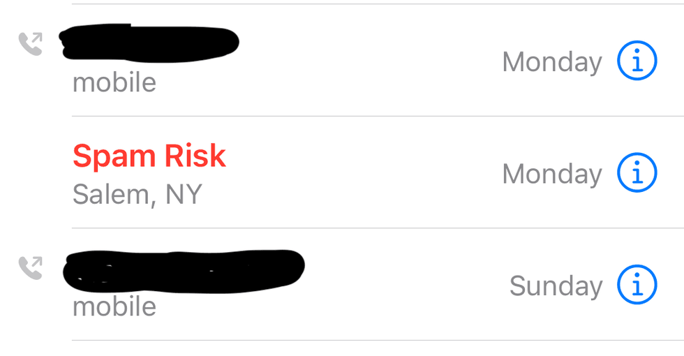 Spam Risk in Recent Calls