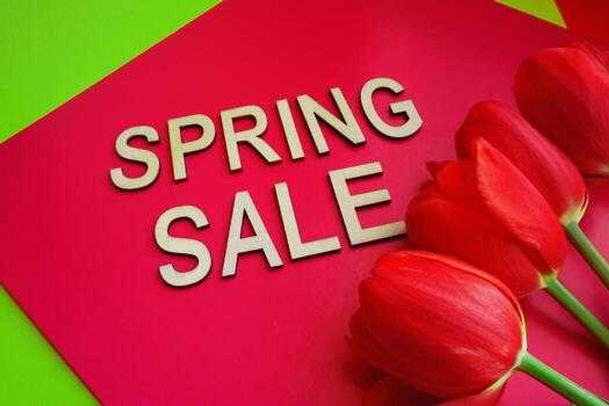 Spring sale banner with pink tulips photo