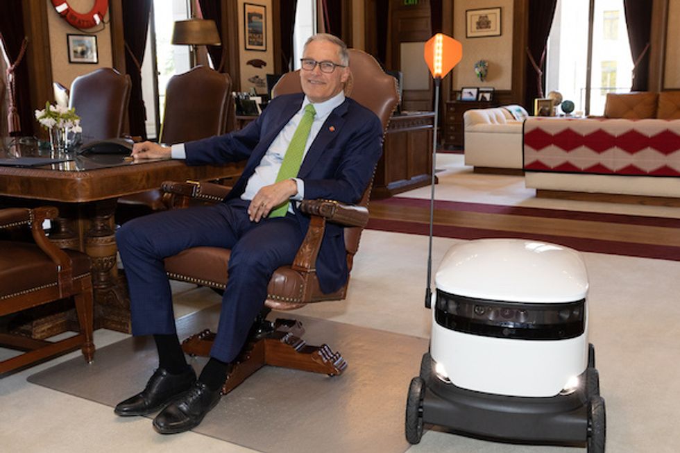 Starship's robots just got approved by Washington's governor, pictured here,, along with other autonomous delivery robots, to start operating in Washington State