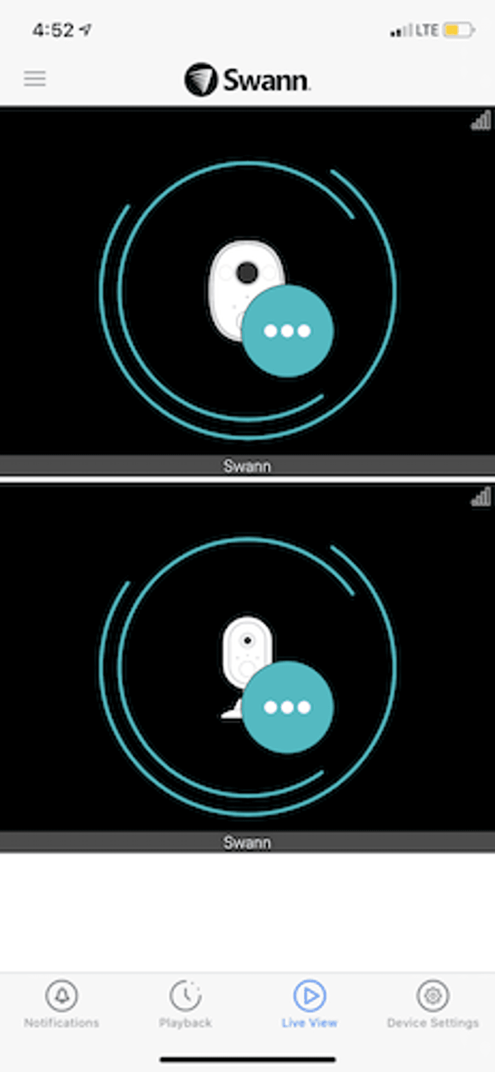 Swann app showing videos uploading