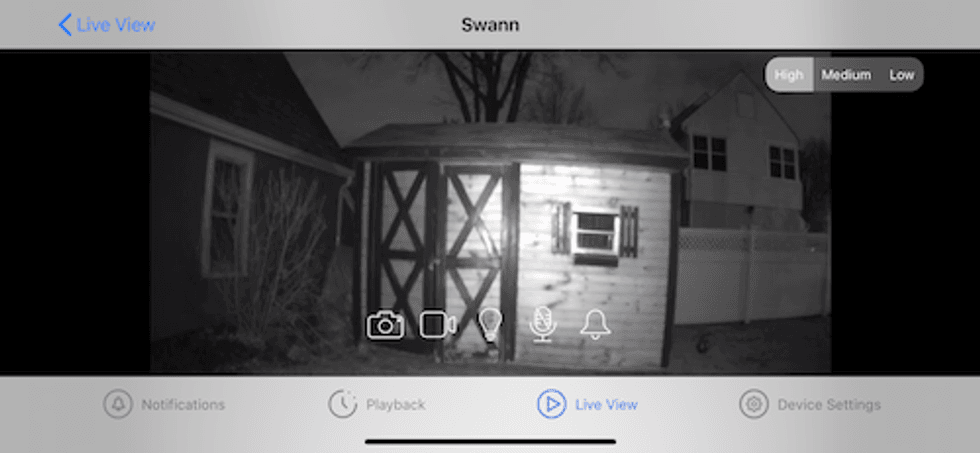 Swann Spotlight Cam at High video resolution at night