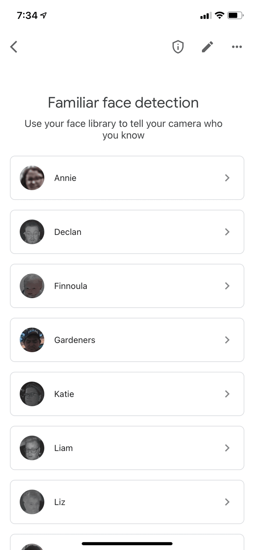Teach Google who is coming to your door in the app using familiar face detection.