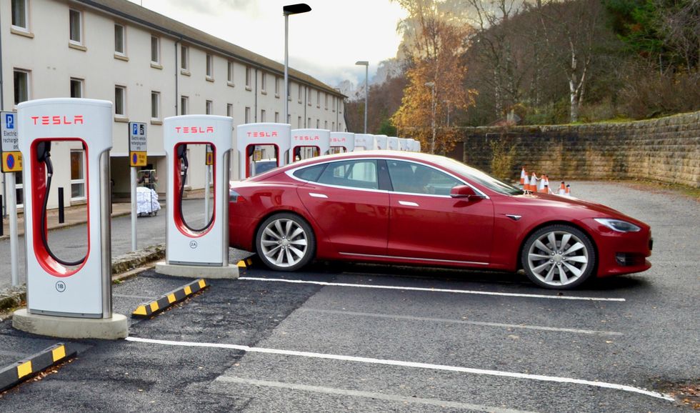 Tesla Model S using a Supercharger