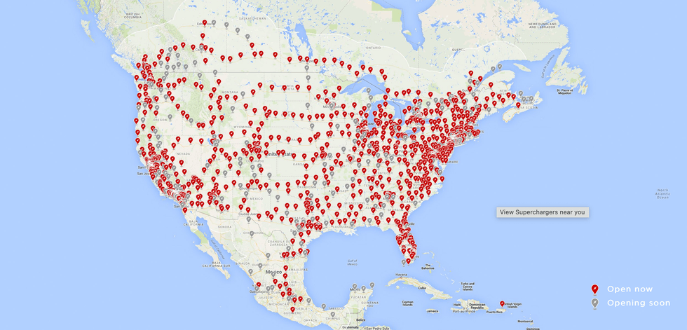 Tesla Superchargers in the United States as of December 2020