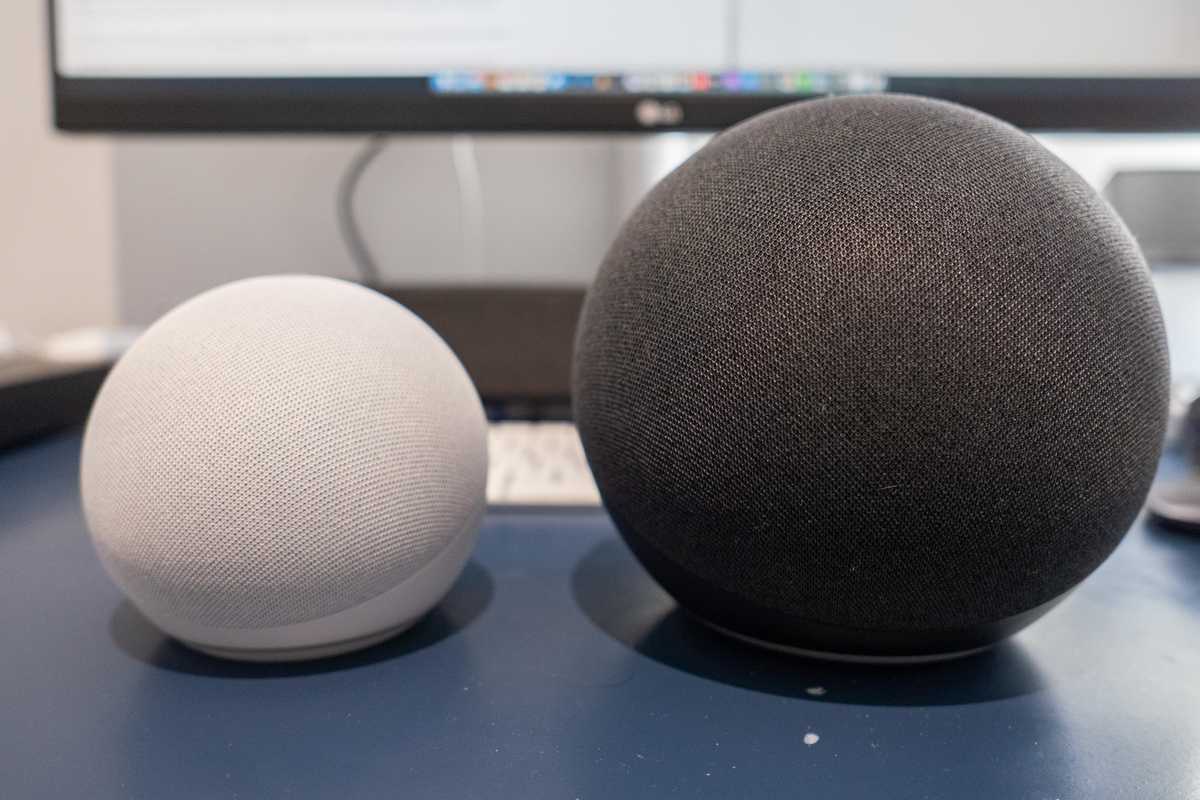 The Amazon Echo Dot (left) and Echo (right)