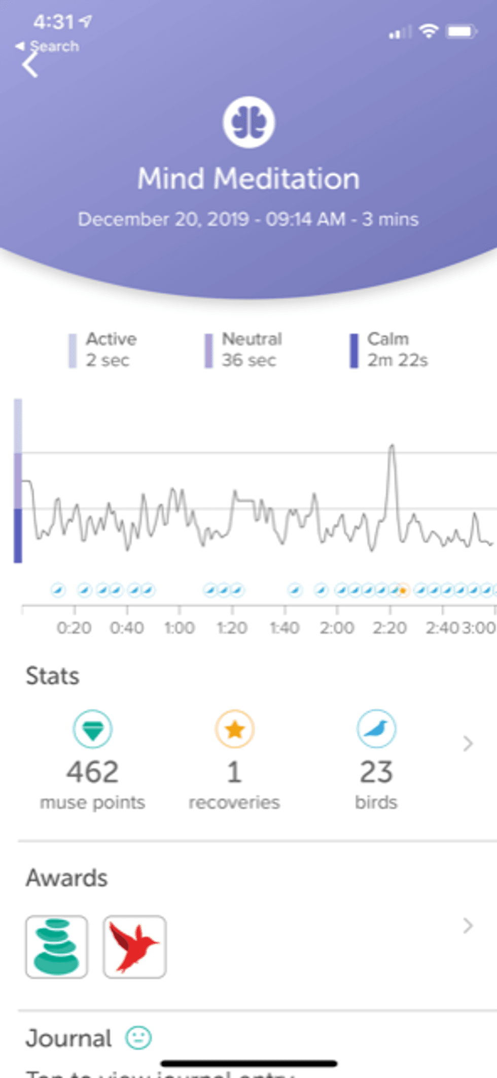 The app from Muse showing a meditation session