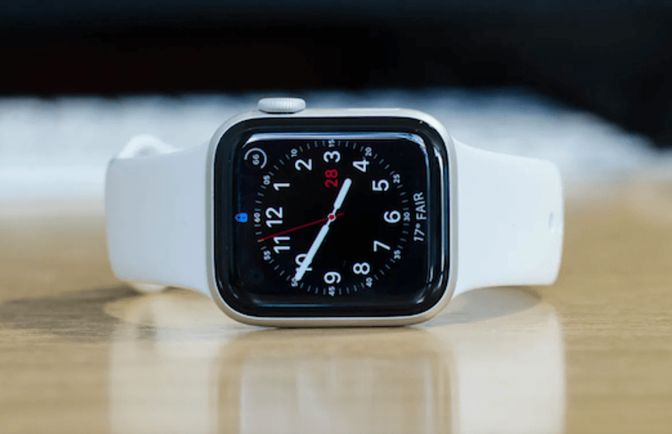 The Apple Watch Series 4 in a white band