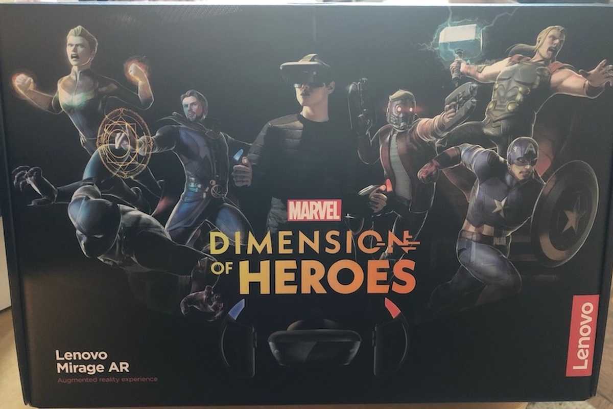 The box for the Lenovo Mirage AR Marvel Dimensions of Heroes game