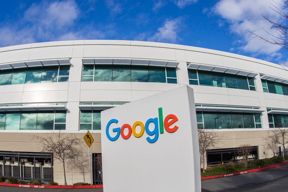 The Google logo in front of a building