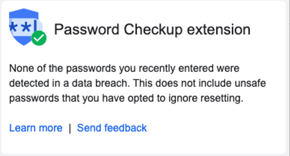 The green check mark and badge for Password Checkup