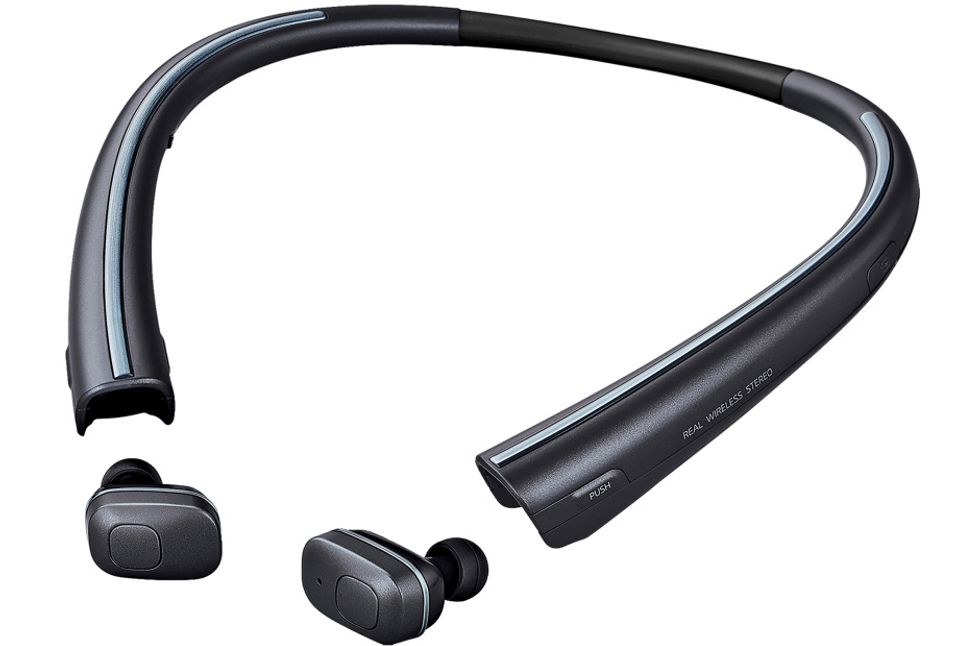 The LG Tone Free Earbuds are detachable, or can be worn comfortably around the neck