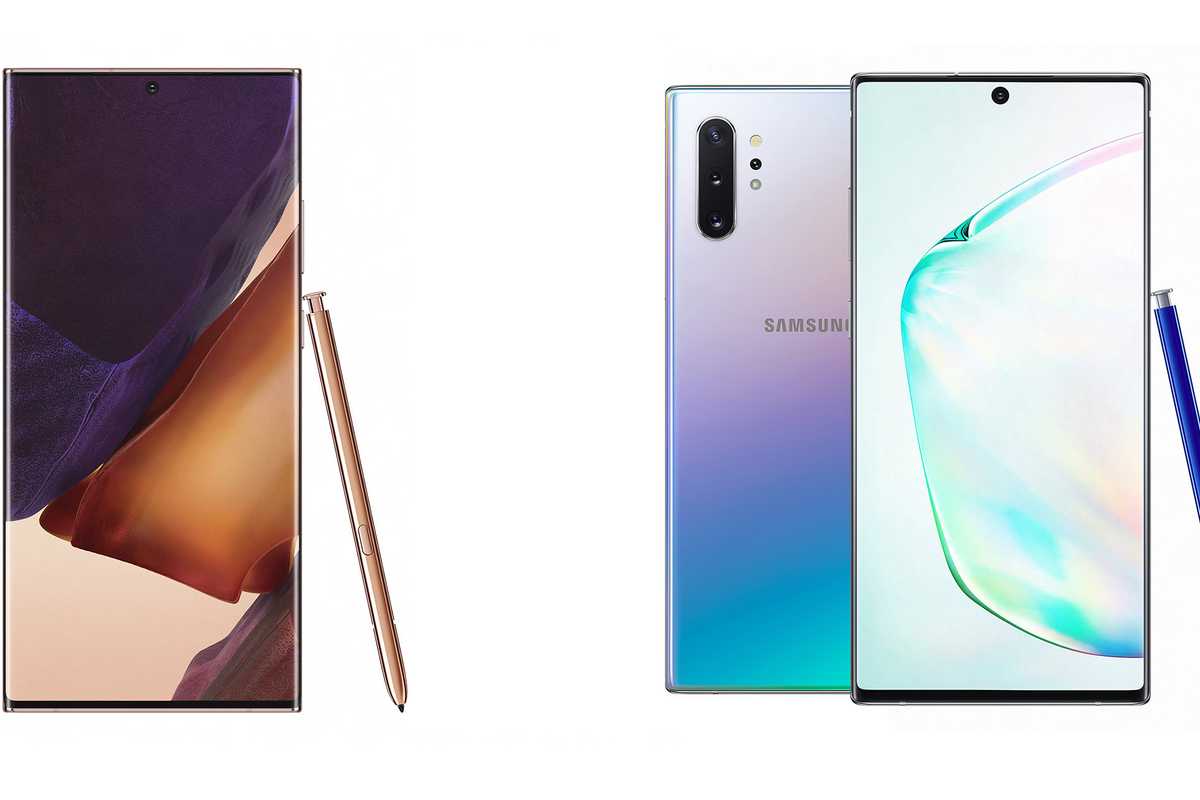 The new Galaxy Note 20 (left) and Galaxy Note 10 (right)