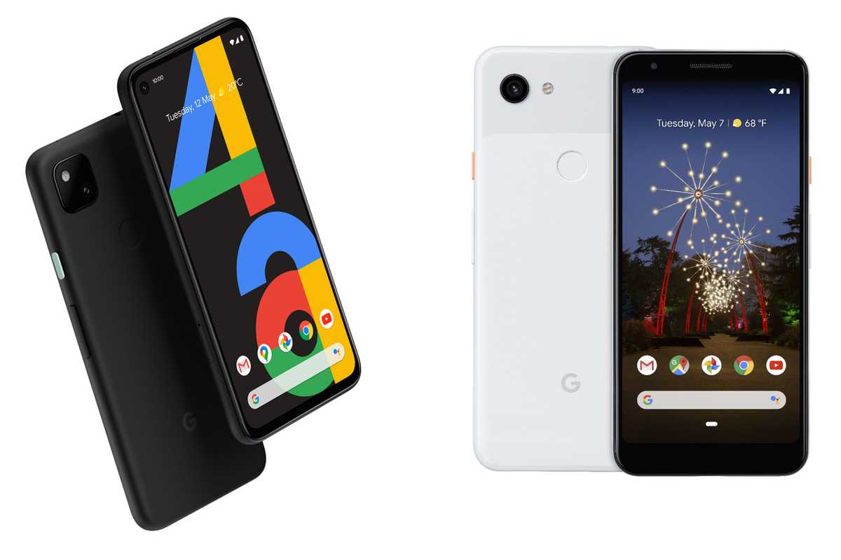 The new Google Pixel 4A (left) and Google Pixel 3A (right)