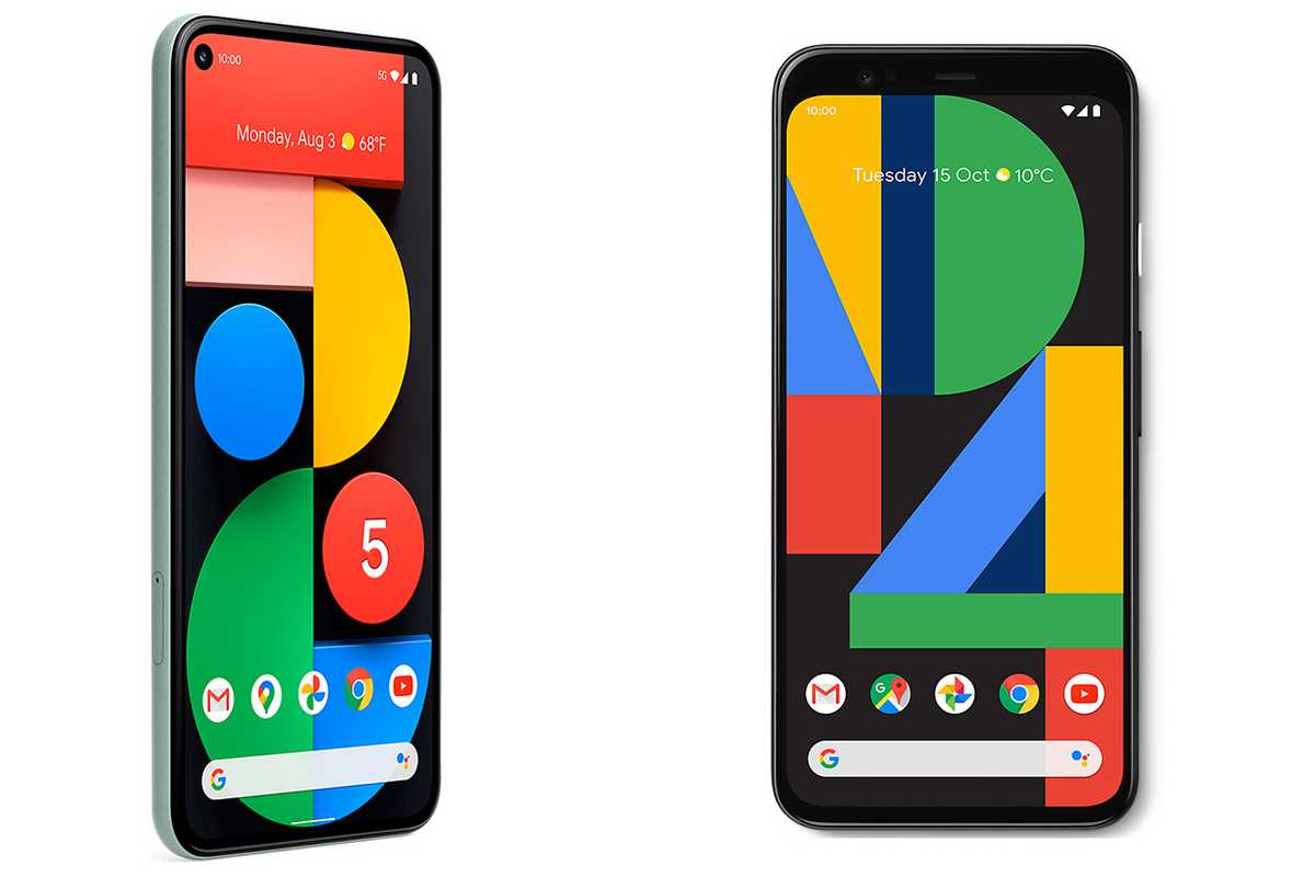 The new Pixel 5 (left) and Pixel 4 (right)