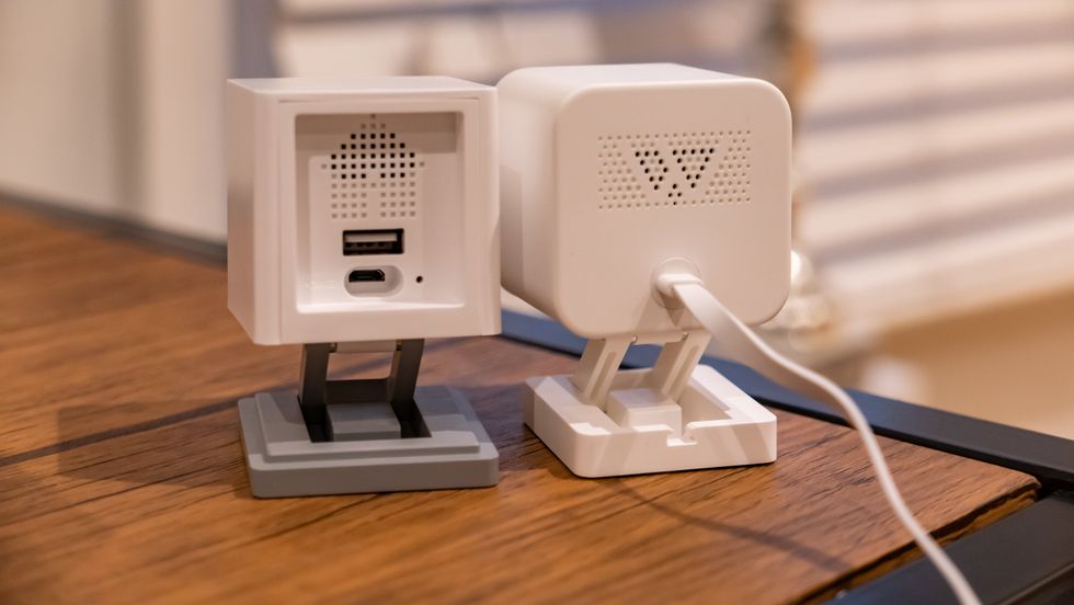The rear of the Wyze Cam v2 (left) and Cam v3