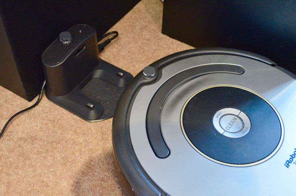 The Roomba automatically docks to recharge when the battery gets low