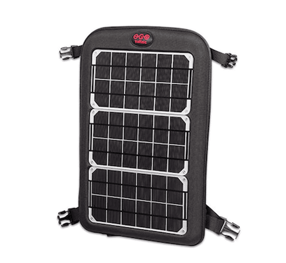 The Voltaic Fuse 10W Solar Charger in black against a white background