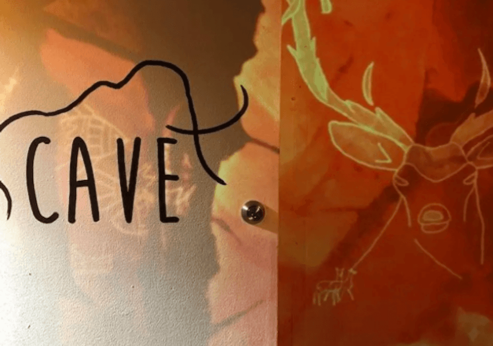 The VR experience, "Cave," with the poster here, made use of Parallux technology so viewers become part of the story.