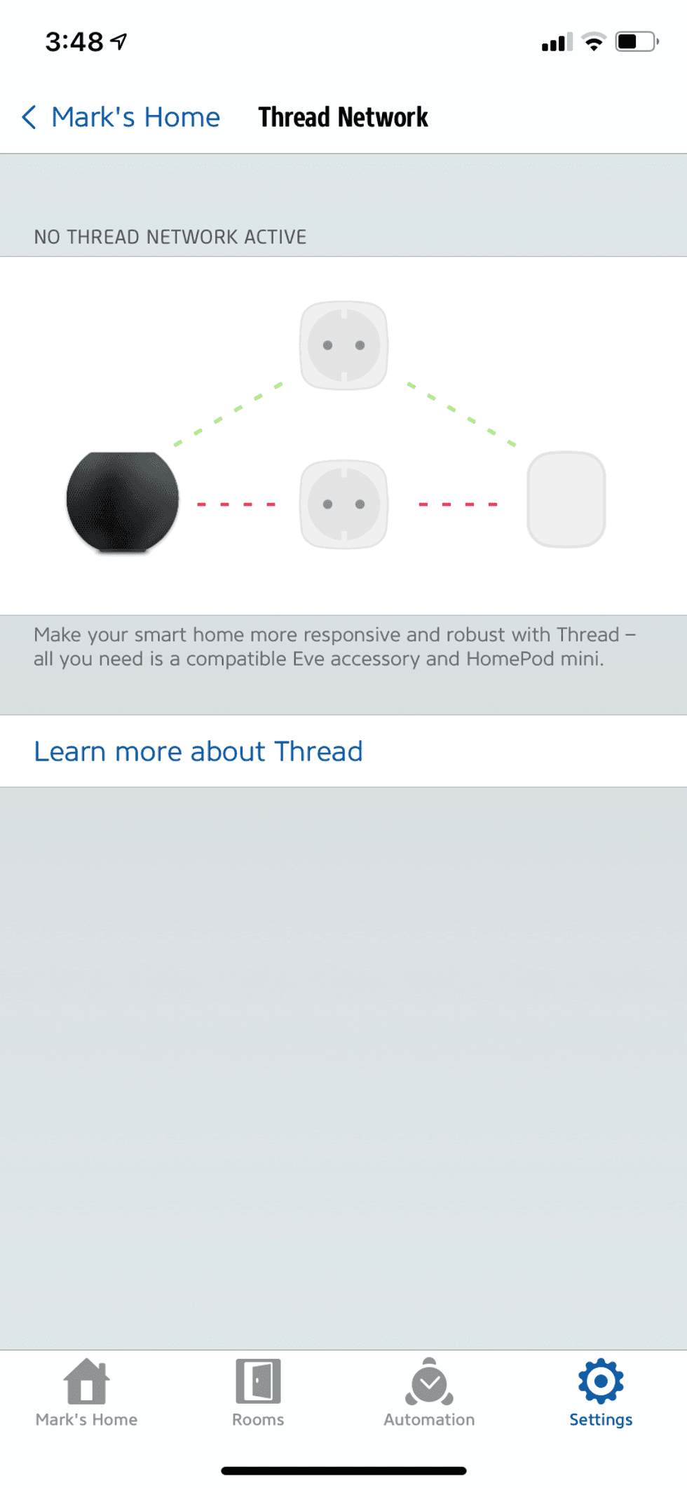 thread setup page in Eve app