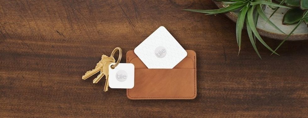 Photo of Tile Bluetooth tracker attached to keys