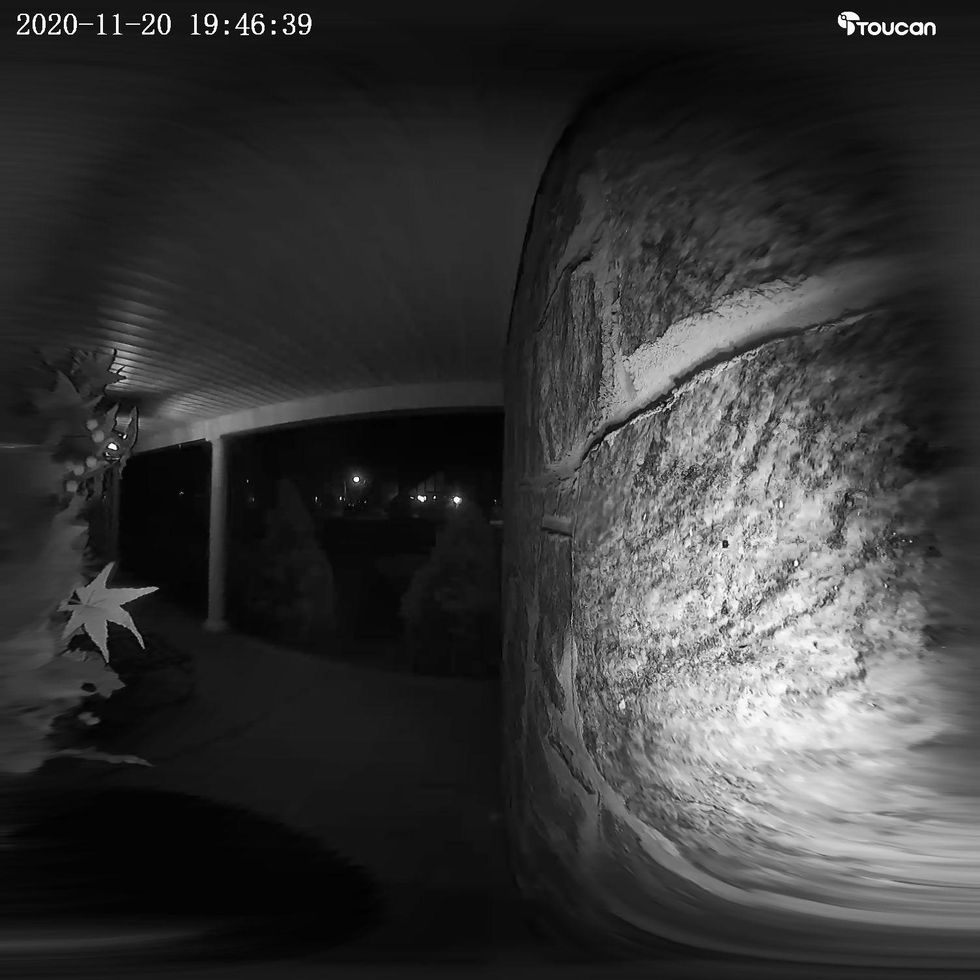 toucan Video doorbell comes with night vision. This is a screenshot of live video with night vision active.