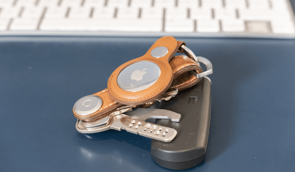 \u200bApple AirTag in Apple's leather keyring accessory