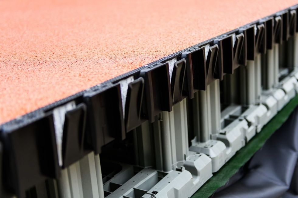 Under the paths, storage can hold water to prevent flooding or even construction materials