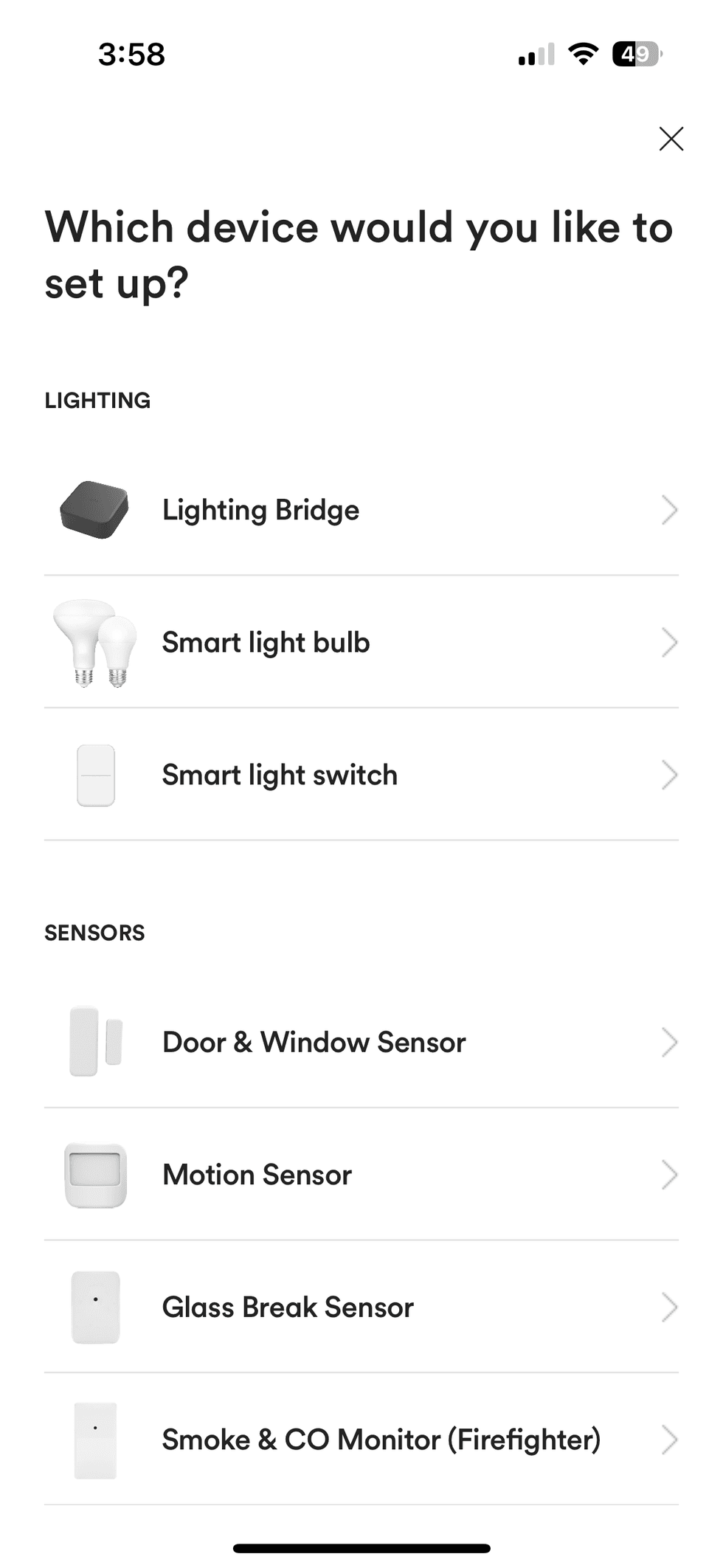 vivint app showiing devices