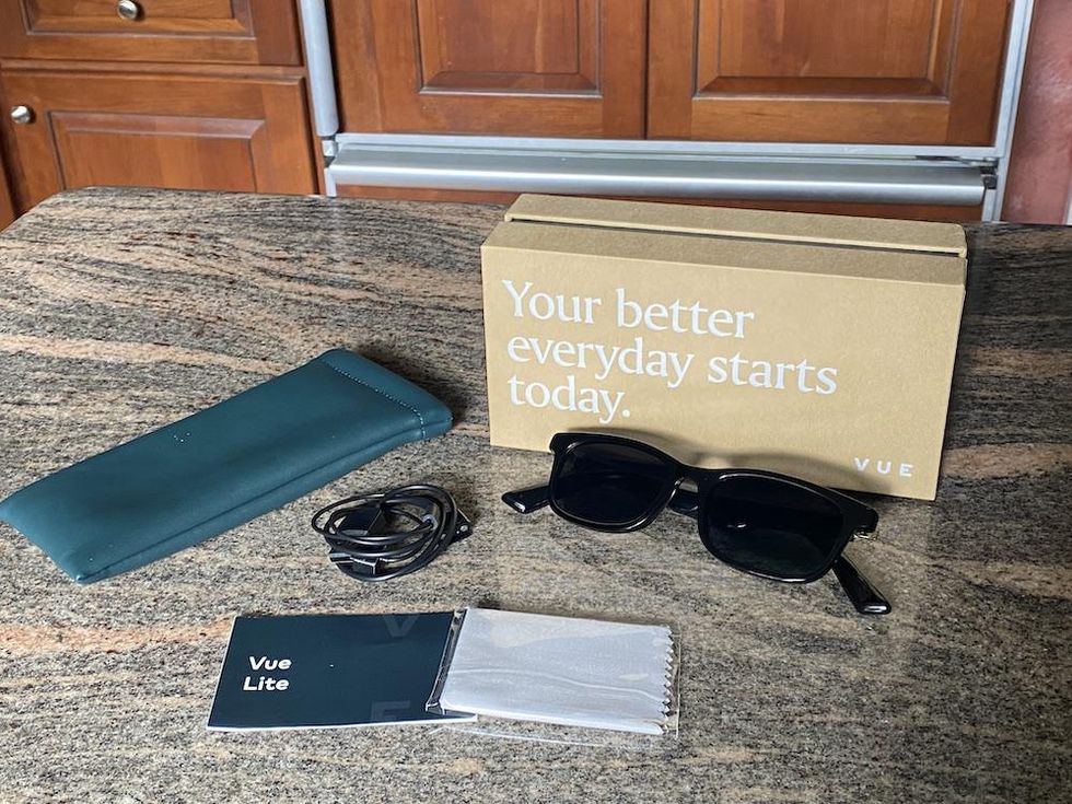 Vue Lite 2 Smart Audio Glasses unboxed on a countertop