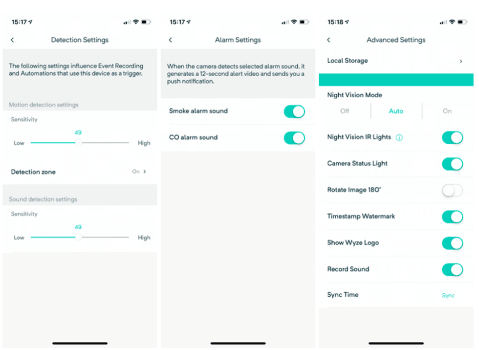 Wyze smartphone app screenshots