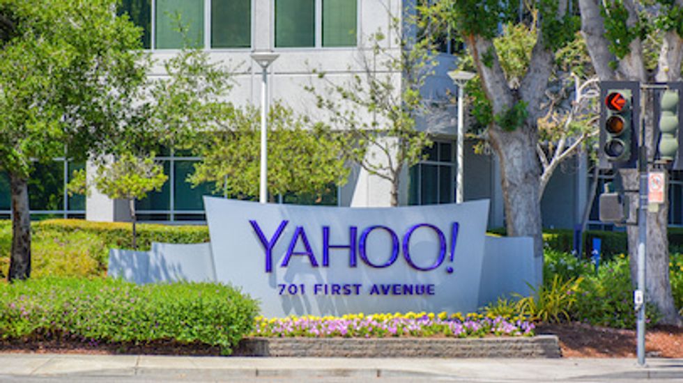 Yahoo logo in front of its building