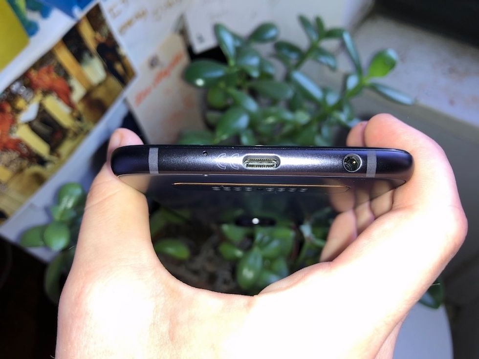 You'll find two ports at the bottom of the Moto Z4 including one for a headphone jack and one for charging
