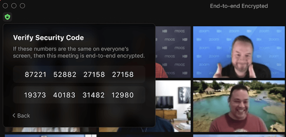 Zoom encryption security code