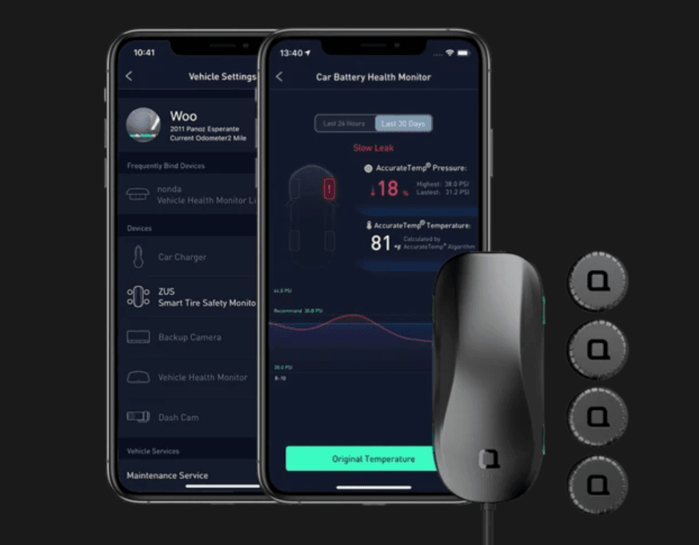 ZUS tire pressure monitor and smartphone app